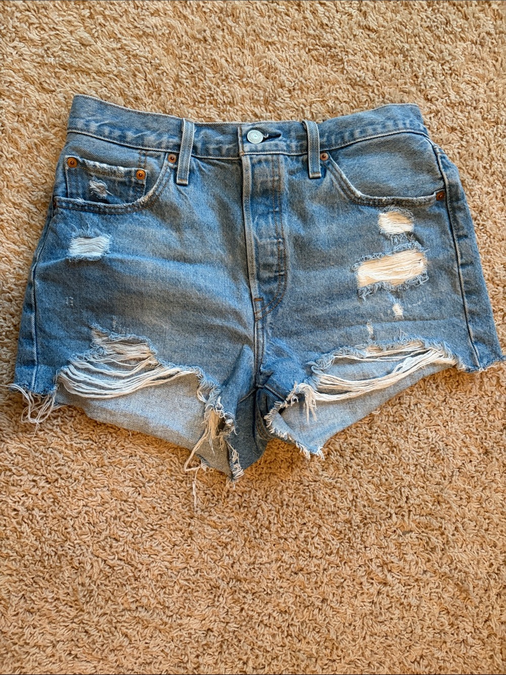 Levi's Light Blue Distressed Denim Cutoff Shorts